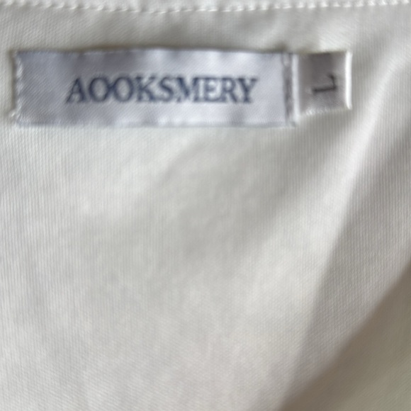 White Lace Long Sleeve Dress Women’s Large Ruched Waist Aooksmery - Picture 4 of 4